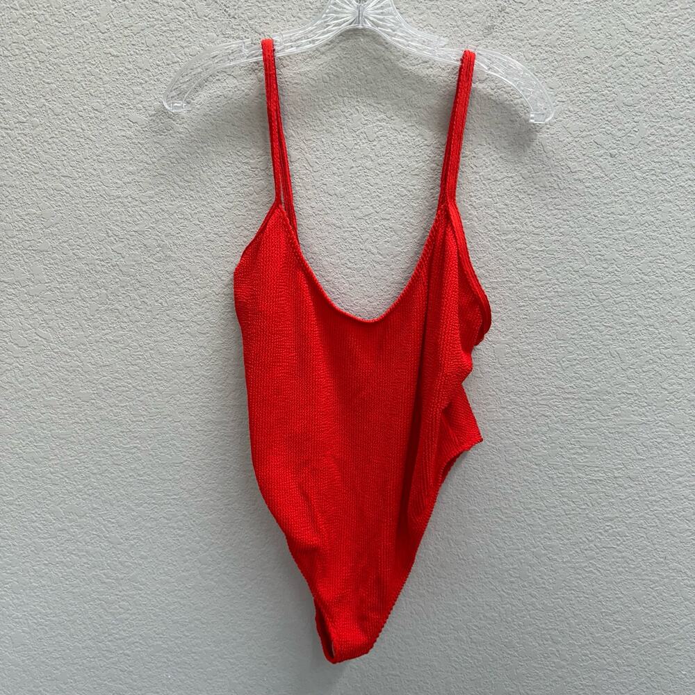 Good American Swimsuit Women's Plus Size 4X/5X Poppy Red Ribbed One Piece New